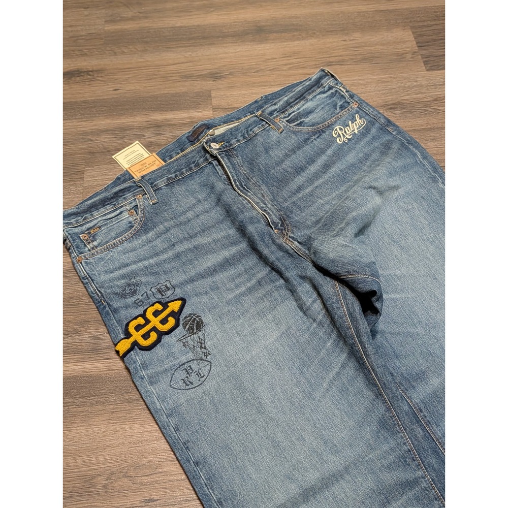 Polo Ralph Lauren Varick Slim Straight Graphic Jeans Mens 46B x 32 Blue Denim - Picture 3 of 10